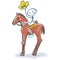 Stick figure sits on the horse as a cowboy