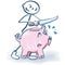 Stick figure slaughters a pink piggy bank with a knife