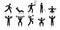 Stick figure sports. Posture stickman. People sport icons set. Man in different poses and positions, doing exercises. Black