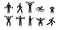 Stick figure sports. Posture stickman. People sport icons set. Man in different poses and positions, doing exercises. Black