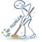 Stick figure sweeping away the problems with a broom