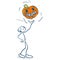 Stick figure throws a big pumpkin in the air