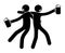 Stick figure, two drunken comrades, friend return drunk from a beer restaurant, pub. Mugs with alcoholic drink in hand. Harm of