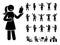 Stick figure woman vector icon set. Reading, talking, happy, sad, surprised, amazed, angry, sitting at office stickman