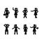 Stick figure women different positions set. Vector illustration of standing girls on white.