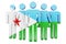 Stick figures with Djiboutian flag. Social community and citizens of Djibouti, 3D rendering