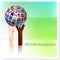 Stick Figures holding Flag Globe on Vector Background