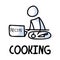 Stick figures icon of home cooking food. Chef pictogram with text