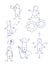 Stick figures for presentations in doddle style. Line art human, businessman. Different poses of walking