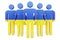 Stick figures with Ukrainian flag. Social community and citizens of Ukraine, 3D rendering