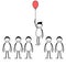 Stick figures with a unique one rising with balloon