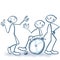 Stick figures with wheelchair, team spirit and inclusion