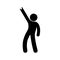 Stick icon man shows goat gesture, hand makes a rock symbol, human silhouette pictogram at a rock concert, music star