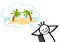 Stick man dreaming of tropical island, vacation, leaning back in office chair, smiling