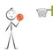 Stick man playing basketball hand drawn