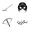 Stick with washer, mask and other web icon in black style. crossbow, wind direction icons in set collection.