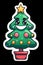 Sticker, 2D cute of a christmas tree with a big smiling face, cartoonish, adorable, fantasy, no background, printable, line art