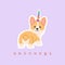 Sticker of adorable kawaii corgi unicorn with colourful rainbow horn