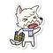 sticker of a angry cartoon fox with gift