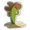 Sticker animated sketch cactus with mexican hat in desert