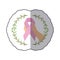 Sticker arch of leaves with hand holding a ribbon pink symbol of breast cancer