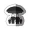 sticker of black pictogram of umbrella protecting family group