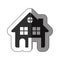 sticker of black silhouette of house two floors and attic in white background