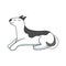 Sticker black and white cute husky with eyes closed lies sleep. doodle vector illustration