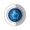 sticker blue circular button with silhouette pixelated hand pointing up