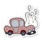 sticker of a broken down car cartoon