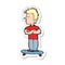 sticker of a cartoon arrogant boy on skateboard