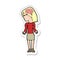 sticker of a cartoon clever woman shrugging shoulders