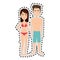 Sticker cartoon couple caucasian with summer swimsuit