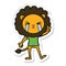 sticker of a cartoon crying lion giving peace sign