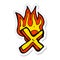 sticker of a cartoon flaming letter