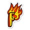 sticker of a cartoon flaming letter