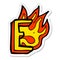 sticker of a cartoon flaming letter