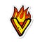 sticker of a cartoon flaming letter