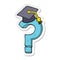 Sticker of a cartoon graduation cap on question mark