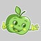 Sticker with cartoon green apple character, which thumbs up