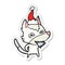 sticker cartoon of a hungry wolf wearing santa hat