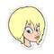 sticker of a cartoon pretty female face pouting