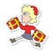 sticker of a cartoon running woman with presents