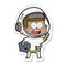 sticker of a cartoon surprised astronaut holding moon rock