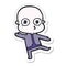 sticker of a cartoon weird bald spaceman dancing