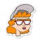 sticker of a cartoon woman with welding mask and glasses