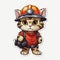 A sticker of a cat wearing a fireman's hat.