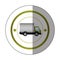 Sticker with circular shape with truck and wagon