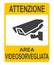 Sticker of Closed Circuit Television Sign or CCTV in operation vector illustration. Inscription in Italian