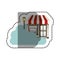 sticker cloud in cumulus shape with store with lamp